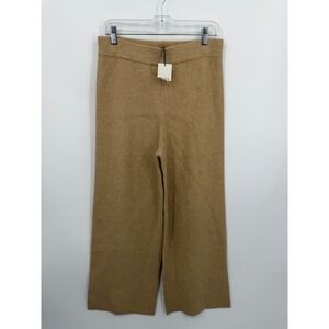 Avara UK1201P‎ Knit Wide Leg Pants Women Size L Camel Tan Heavy Weight Ribbed